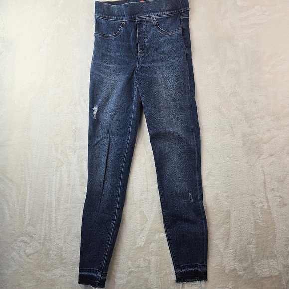 Spanx distressed high rise Jeggings XS Women's Blue Jeans elastic waist - Picture 2 of 11